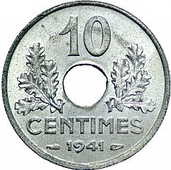 Large Reverse for 10 Centimes 1941 coin