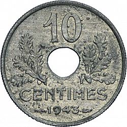 Large Reverse for 10 Centimes 1943 coin