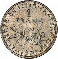Large Reverse for 1 Franc 1901 coin