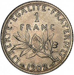 Large Reverse for 1 Franc 1902 coin