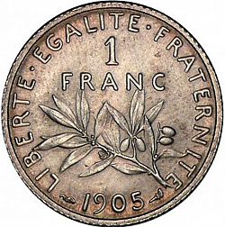 Large Reverse for 1 Franc 1905 coin