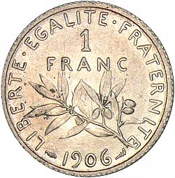 Large Reverse for 1 Franc 1906 coin