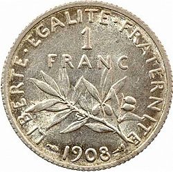 Large Reverse for 1 Franc 1908 coin