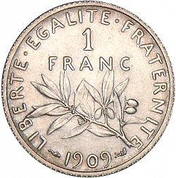 Large Reverse for 1 Franc 1909 coin