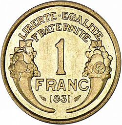 Large Reverse for 1 Franc 1931 coin