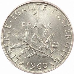 Large Reverse for 1 Franc 1960 coin