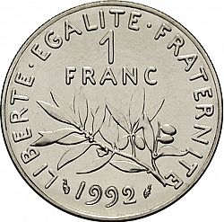 Large Reverse for 1 Franc 1992 coin