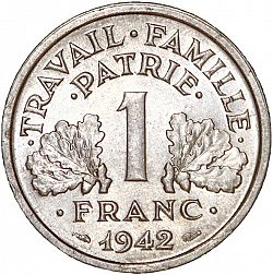 Large Reverse for 1 Franc 1942 coin