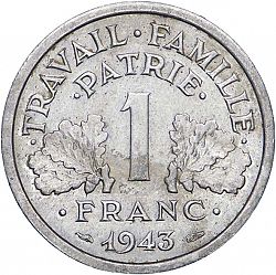 Large Reverse for 1 Franc 1943 coin