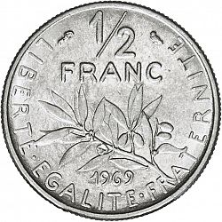 Large Reverse for ½ Franc 1969 coin