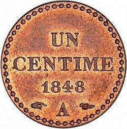 Large Reverse for 1 Centime 1848 coin