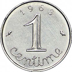 Large Reverse for 1 Centime 1963 coin