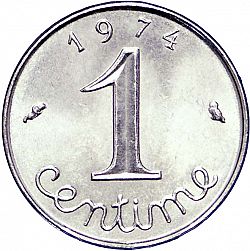 Large Reverse for 1 Centime 1974 coin