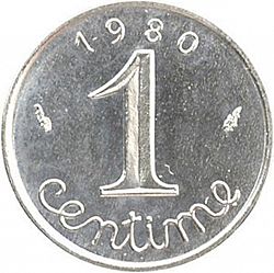Large Reverse for 1 Centime 1980 coin