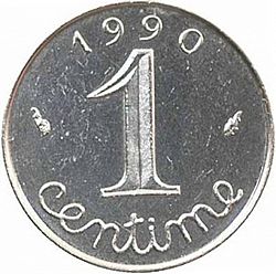 Large Reverse for 1 Centime 1990 coin