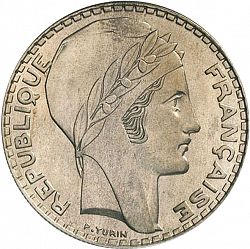 Large Obverse for 20 Francs 1939 coin