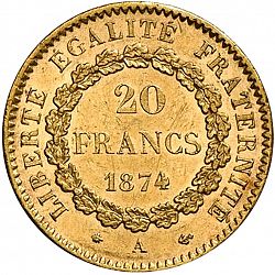 Large Reverse for 20 Francs 1874 coin