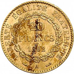 Large Reverse for 20 Francs 1892 coin