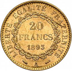 Large Reverse for 20 Francs 1893 coin