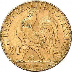 Large Reverse for 20 Francs 1908 coin