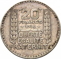 Large Reverse for 20 Francs 1934 coin