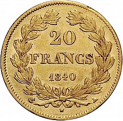 Large Reverse for 20 Francs 1840 coin
