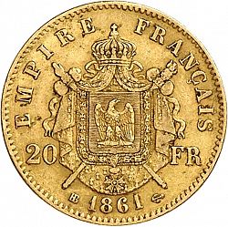 Large Reverse for 20 Francs 1861 coin