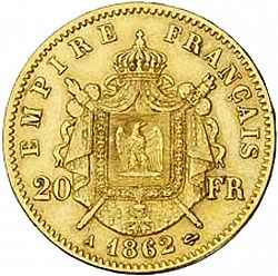 Large Reverse for 20 Francs 1862 coin
