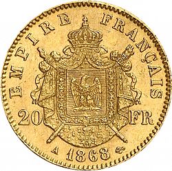 Large Reverse for 20 Francs 1868 coin