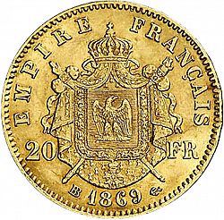 Large Reverse for 20 Francs 1869 coin