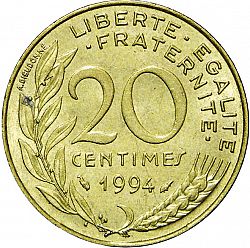 Large Reverse for 20 Centimes 1994 coin
