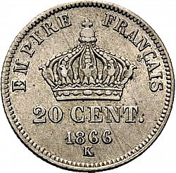 Large Reverse for 20 Centimes 1866 coin