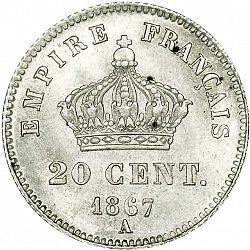 Large Reverse for 20 Centimes 1867 coin