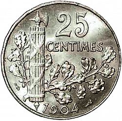 Large Reverse for 25 Centimes 1904 coin