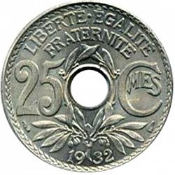 Large Reverse for 25 Centimes 1932 coin