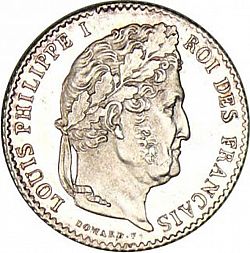 Large Obverse for 1/4 Franc 1833 coin
