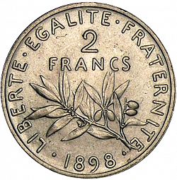 Large Reverse for 2 Francs 1898 coin