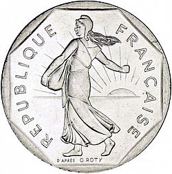 Large Obverse for 2 Francs 1990 coin