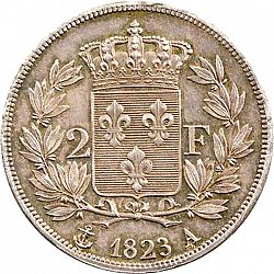 Large Reverse for 2 Francs 1823 coin
