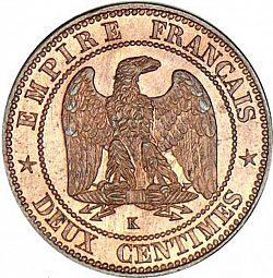 Large Reverse for 2 Centimes 1862 coin