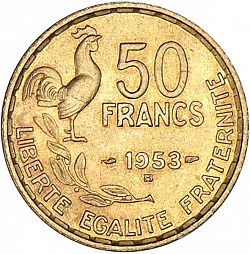Large Reverse for 50 Francs 1953 coin