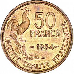Large Reverse for 50 Francs 1954 coin