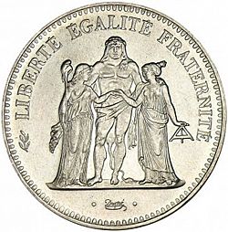 Large Obverse for 50 Francs 1974 coin