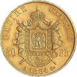 Large Reverse for 50 Francs 1864 coin