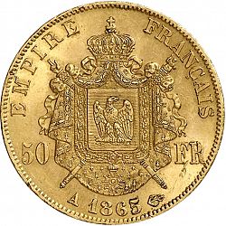 Large Reverse for 50 Francs 1865 coin