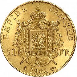 Large Reverse for 50 Francs 1866 coin
