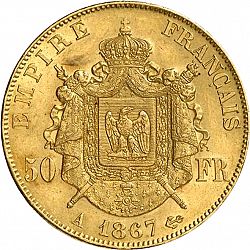 Large Reverse for 50 Francs 1867 coin