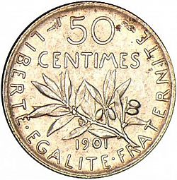 Large Reverse for 50 Centimes 1901 coin
