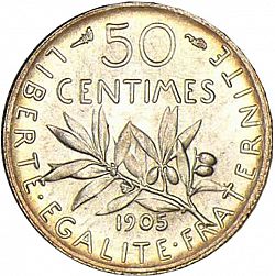 Large Reverse for 50 Centimes 1905 coin