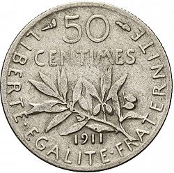 Large Reverse for 50 Centimes 1911 coin